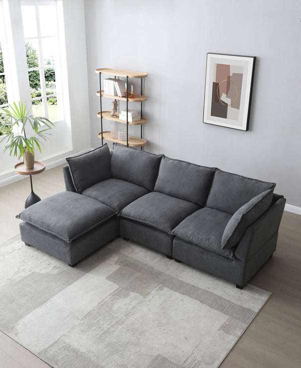 English Elm Modern Sectional Sofa - L-Shape Convertible Couch Set With Ottoman For Stylish Living Spaces, Grey W1117S00287