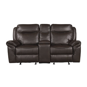 English Elm Dark Brown Faux Leather Reclining Loveseat with Gliders Console and Usb Charging B011P183626