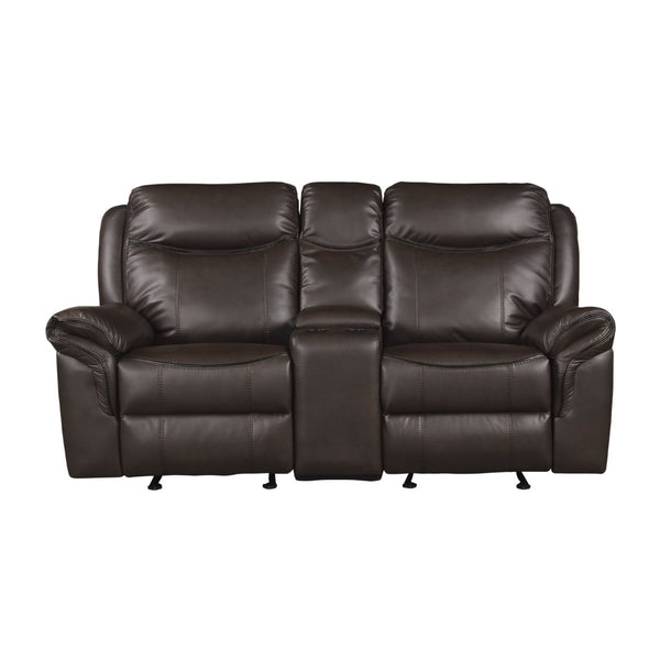 English Elm Dark Brown Faux Leather Reclining Loveseat with Gliders Console and Usb Charging B011P183626