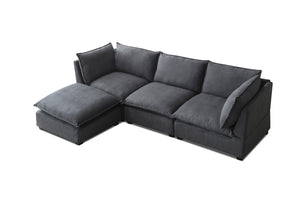 English Elm Modern Sectional Sofa - L-Shape Convertible Couch Set With Ottoman For Stylish Living Spaces, Grey W1117S00287