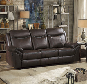 English Elm Dark Brown Faux Leather Reclining Sofa with Usb Ports Cup Holders Living Room B011P183624
