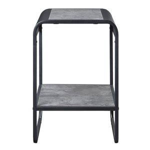 English Elm Concrete Grey and Black Modern End Table with Lower Shelf, Metal Frame, Curved Edges for Bedroom Elegance (21.5"H) B062P181422