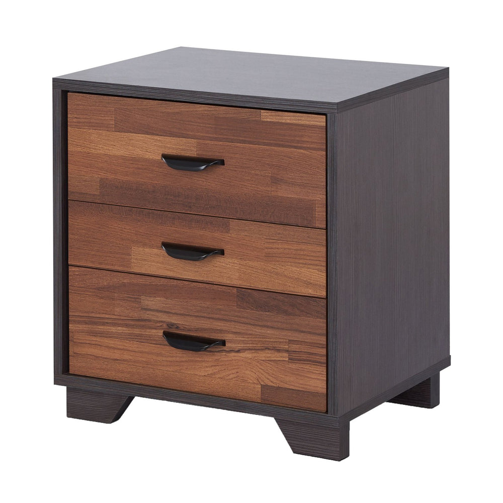 English Elm Walnut 3-Drawer Rectangular Accent Table in Walnut & Espresso — Versatile Nightstand with Smooth 3/4 Drawers B062P181403