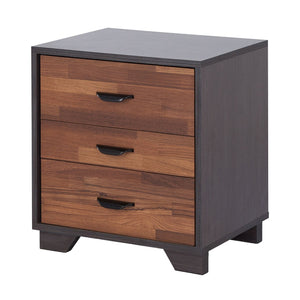 English Elm Walnut 3-Drawer Rectangular Accent Table in Walnut & Espresso — Versatile Nightstand with Smooth 3/4 Drawers B062P181403