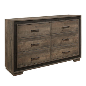 English Elm Rustic Two-tone Mahogany Ebony Six Drawer Dresser with Pewter Pulls for Bedroom B011P183413