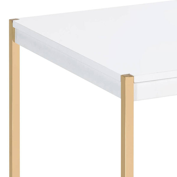 English Elm White Elegant Square End Table with Sleek Metal Legs, Spacious Top for Décor and Modern Minimalist Style White+Gold B062P181417