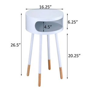 English Elm White Side Table with Two Drawers and Gold-Tapered Legs — Compact Nightstand for Glam Living Spaces White B062P181426