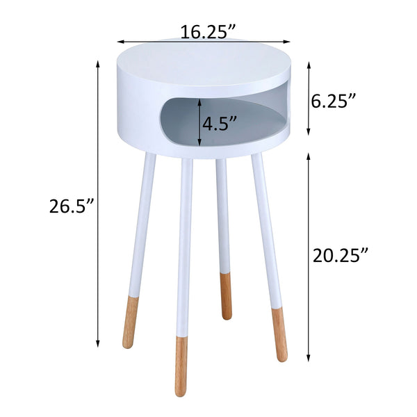 English Elm White Side Table with Two Drawers and Gold-Tapered Legs — Compact Nightstand for Glam Living Spaces White B062P181426