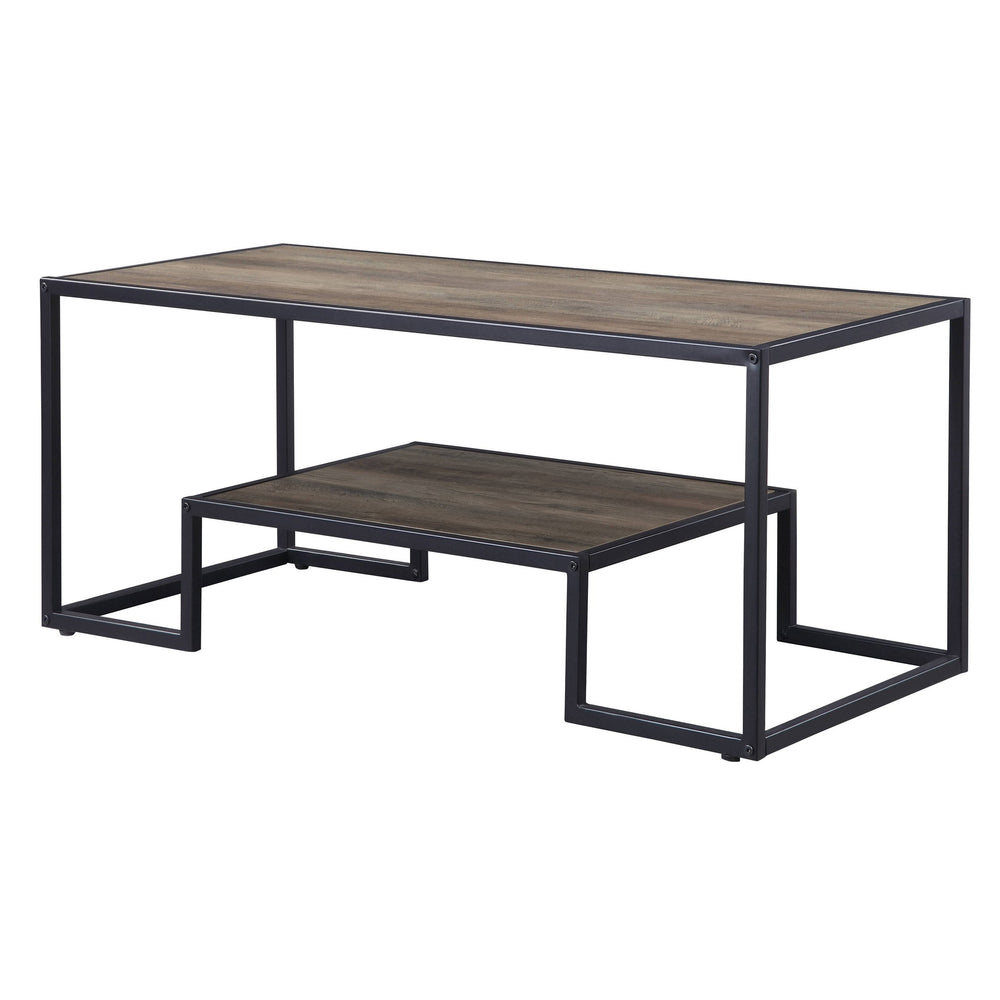 English Elm Rustic Industrial Oak Coffee Table with Open Shelf, Durable Powder-Coated Frame and Spacious Surface Black+Brown B062P181419