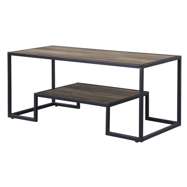 English Elm Rustic Industrial Oak Coffee Table with Open Shelf, Durable Powder-Coated Frame and Spacious Surface Black+Brown B062P181419