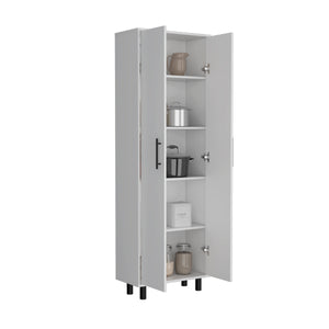 English Elm Napoles White Multistorage Pantry Cabinet with 5 Shelves, Metal Handles & Legs for Organized Storage B070102698