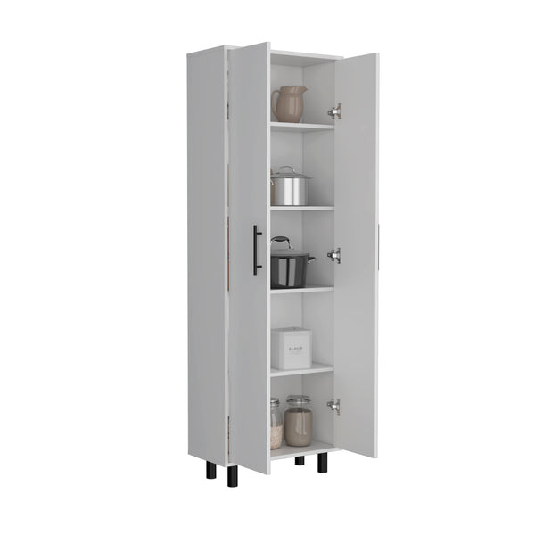 English Elm Napoles White Multistorage Pantry Cabinet with 5 Shelves, Metal Handles & Legs for Organized Storage B070102698