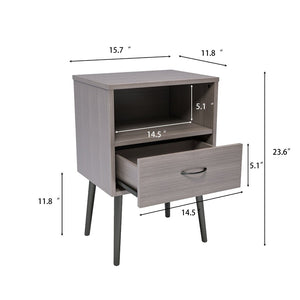 English Elm Two Grey Oak Nightstands with Drawer and Open Shelf for Modern Bedroom Spaces W578108566