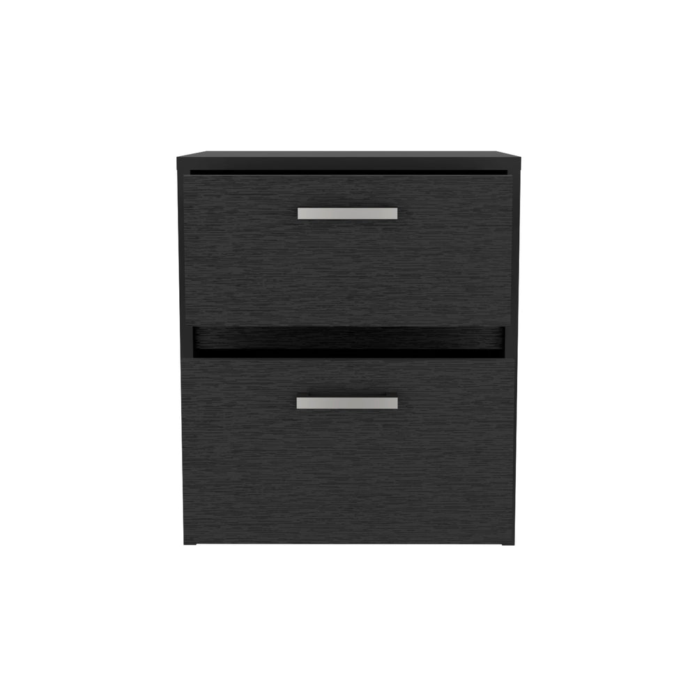 English Elm Nightstand With 2 Drawers And Metal Handles - Sleek Black Design For Modern Bedrooms Or Living Spaces B097132930