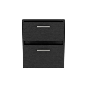 English Elm Nightstand With 2 Drawers And Metal Handles - Sleek Black Design For Modern Bedrooms Or Living Spaces B097132930