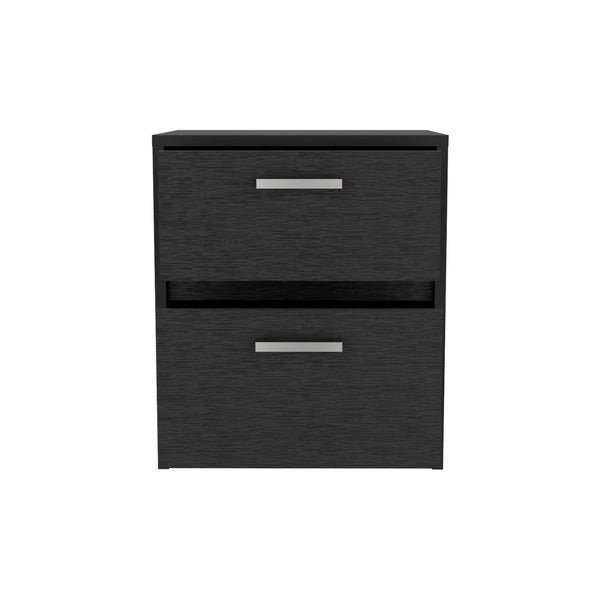 English Elm Nightstand With 2 Drawers And Metal Handles - Sleek Black Design For Modern Bedrooms Or Living Spaces B097132930