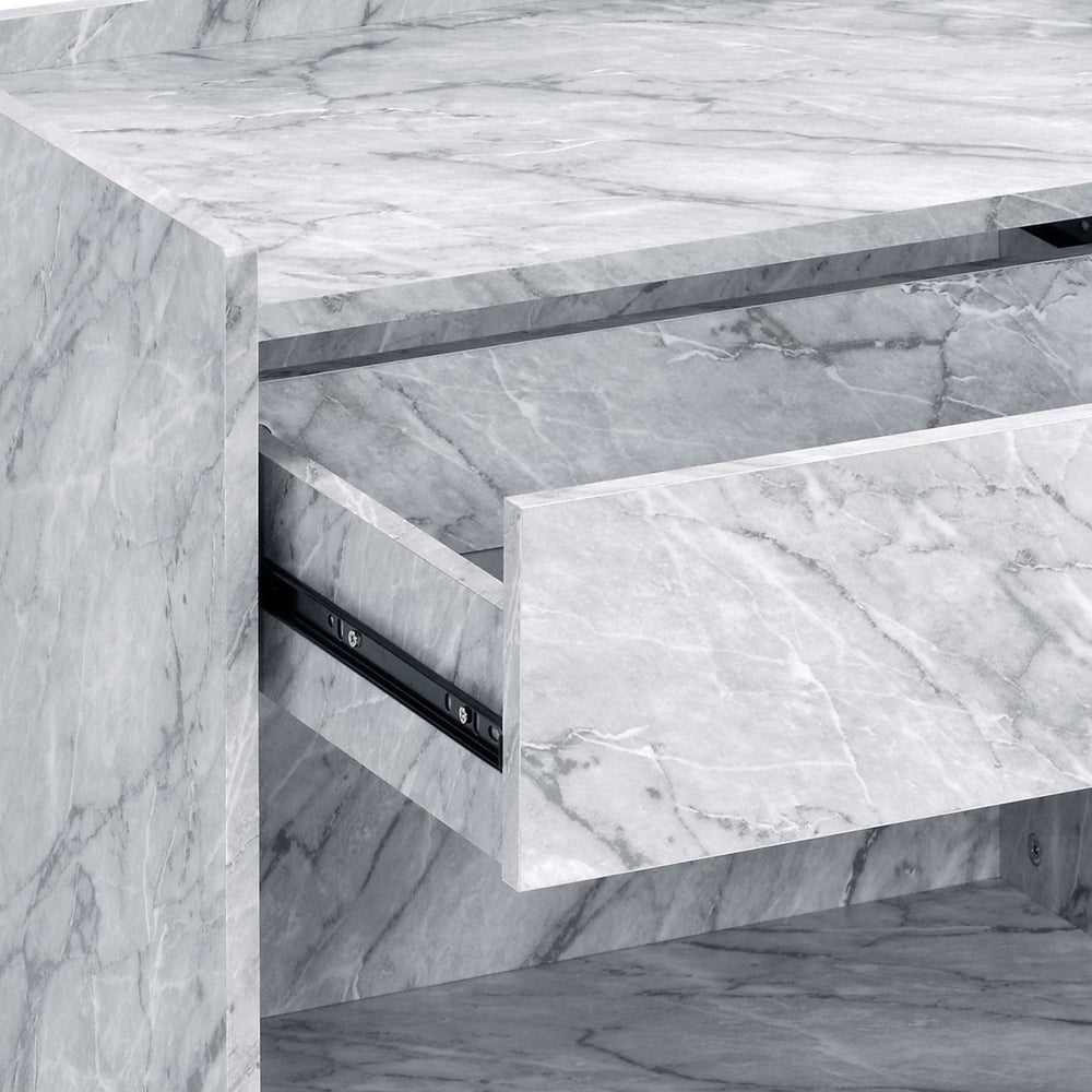 English Elm White Faux Marble Chrome Accent Table with Drawer & Shelf, 25.5"H Modern Storage Nightstand B062P181410