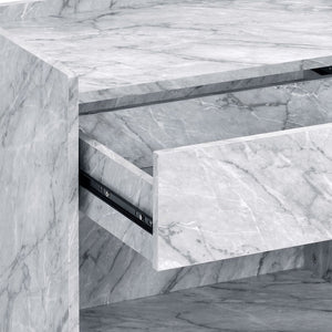 English Elm White Faux Marble Chrome Accent Table with Drawer & Shelf, 25.5"H Modern Storage Nightstand B062P181410