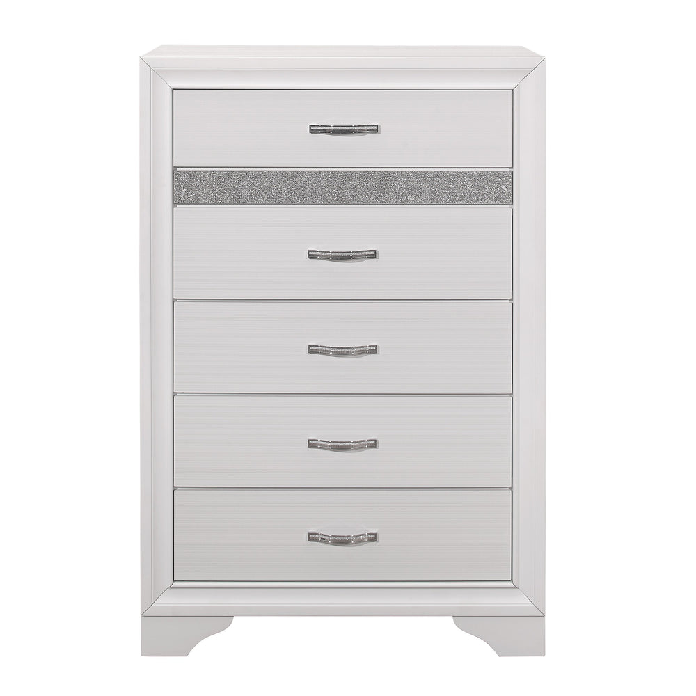 English Elm Glamorous White Luster Chest of Drawers with Hidden Felt Jewelry Drawer Silver Glitter Acrylic Front B011P183395