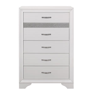 English Elm Glamorous White Luster Chest of Drawers with Hidden Felt Jewelry Drawer Silver Glitter Acrylic Front B011P183395