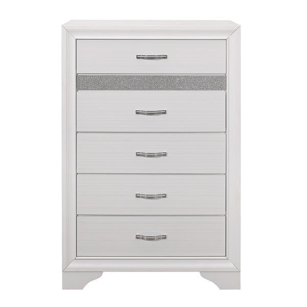 English Elm Glamorous White Luster Chest of Drawers with Hidden Felt Jewelry Drawer Silver Glitter Acrylic Front B011P183395