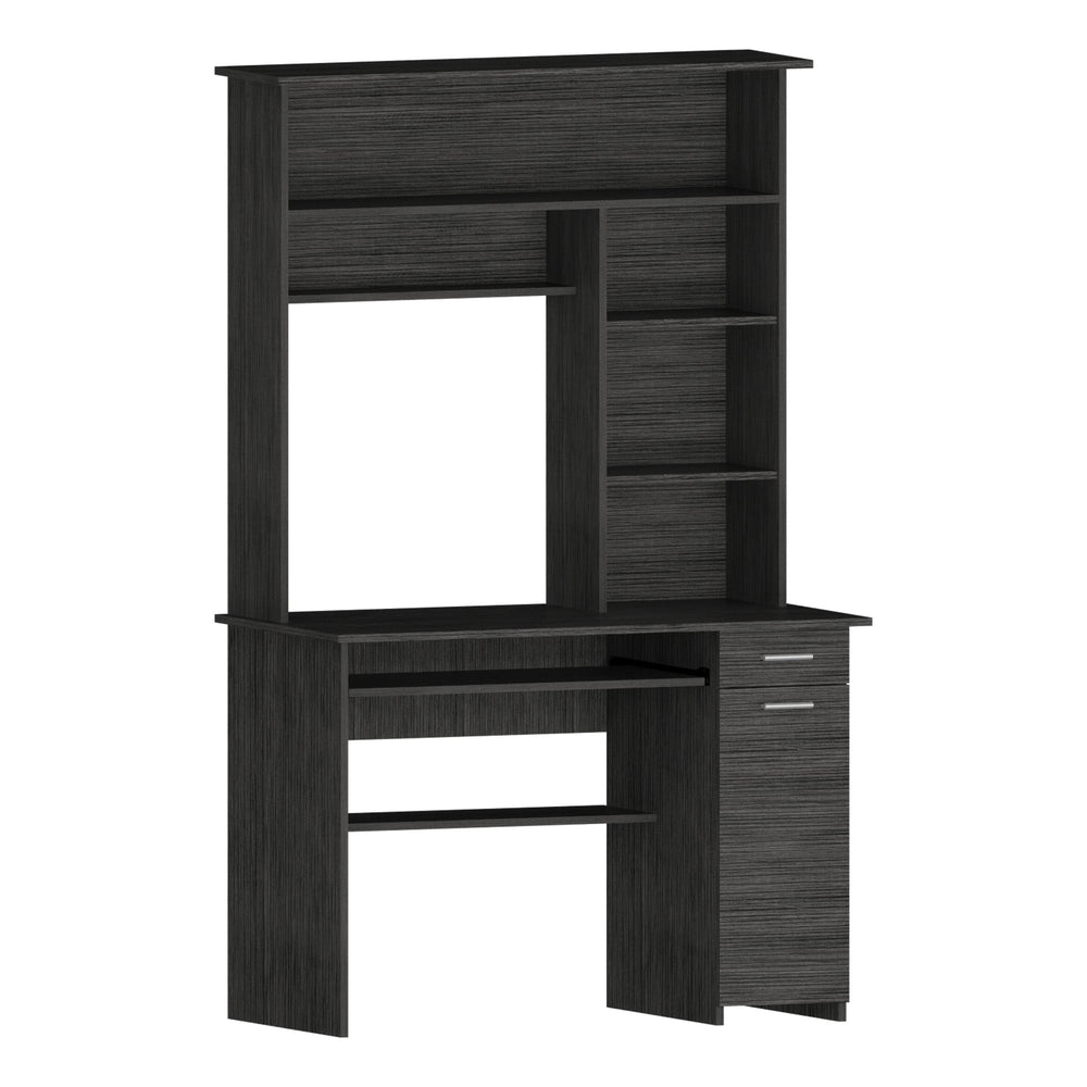 English Elm Compu 180 Hutch Desk With Shelves, Drawer & Retractable Keyboard Tray In Smokey Oak Finish B200S00008