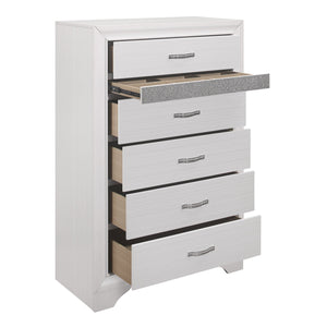 English Elm Glamorous White Luster Chest of Drawers with Hidden Felt Jewelry Drawer Silver Glitter Acrylic Front B011P183395