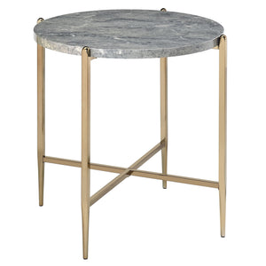 English Elm Grey Faux Marble End Table with Champagne Legs — Chic Modern Accent Table for Living Room Décor, 26.5" Wide B062P181390