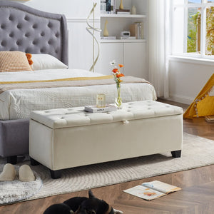 English Elm Fashion Beige Velvet Upholstered Storage Bench with Lift Top for Bedroom or Entryway W2082P176546