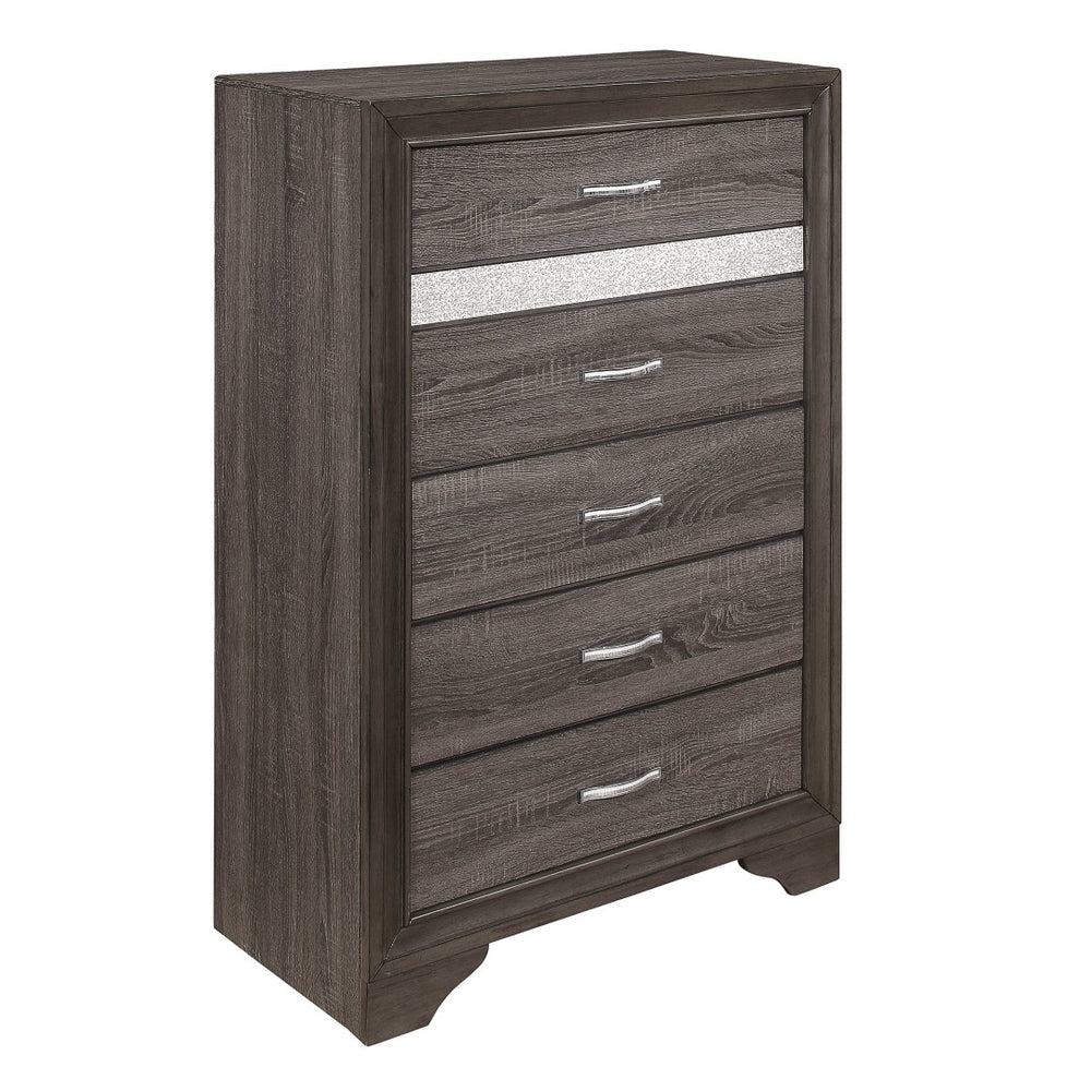English Elm Gray Glam Six Drawer Chest with Faux Crystal Pulls and Concealed Jewelry Compartment B011P183396