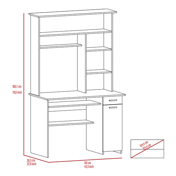 English Elm Compu 180 Hutch Desk With Shelves, Drawer & Keyboard Tray - Efficient Light Gray Workspace Solution B070S00007