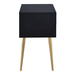 English Elm Black Black and Gold Side Table with 2 Drawer — Compact Glam Nightstand with Gold Tapered Legs, Storage Elegance B062P181391