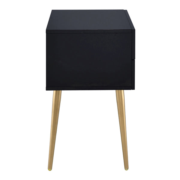 English Elm Black Black and Gold Side Table with 2 Drawer — Compact Glam Nightstand with Gold Tapered Legs, Storage Elegance B062P181391
