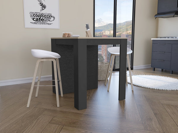 English Elm Tanna Modern Kitchen Counter Dining Table with Two Legs, Three Open Shelves, Black & Pine Finish B200S00079