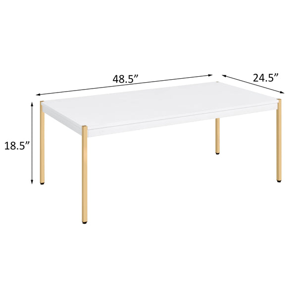 English Elm White Rectangular Side Table with Drawer and Dual USB Ports, X-Leg Accent for Modern Living Rooms White+Gold B062P181416
