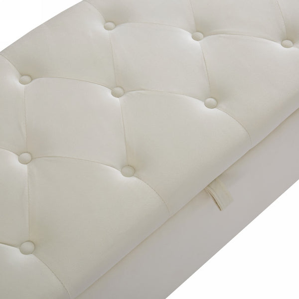 English Elm Fashion Beige Velvet Upholstered Storage Bench with Lift Top for Bedroom or Entryway W2082P176546