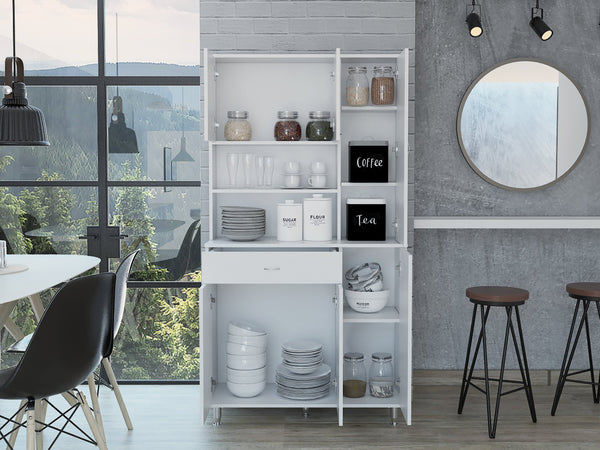 English Elm Della Modern Kitchen Pantry Cabinet with One Drawer, Six Doors, Ten Shelves & Two Open Shelves for Organized Storage White 31.5 L x 17.5 W x 5.5 H B070S00010