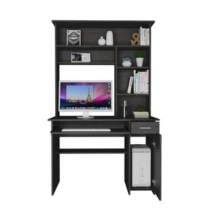 English Elm Compu 180 Hutch Desk With Shelves, Drawer & Retractable Keyboard Tray In Smokey Oak Finish B200S00008