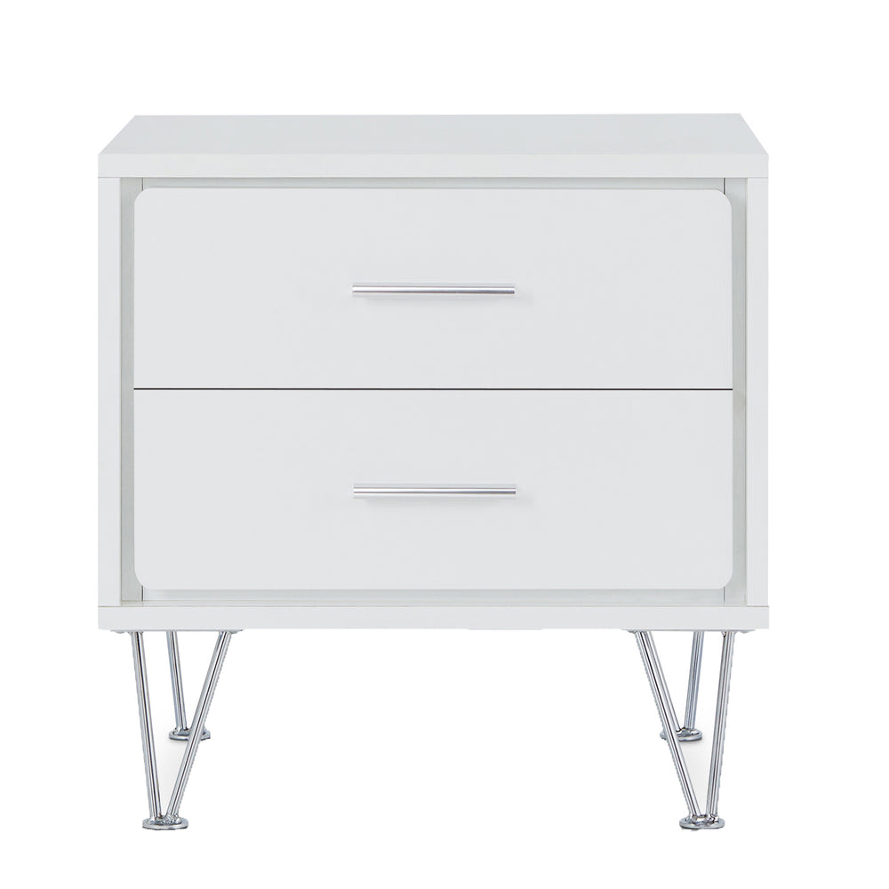 English Elm White Chic 2-Drawer Accent Table with Hairpin Legs, Modern White Nightstand for Storage & Style B062P181399