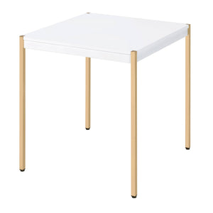 English Elm White Elegant Square End Table with Sleek Metal Legs, Spacious Top for Décor and Modern Minimalist Style White+Gold B062P181417
