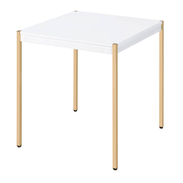 English Elm White Elegant Square End Table with Sleek Metal Legs, Spacious Top for Décor and Modern Minimalist Style White+Gold B062P181417