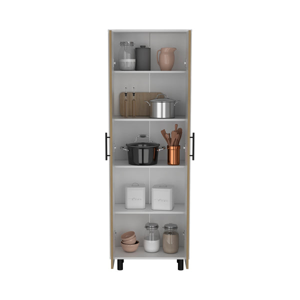 English Elm Napoles Wall Cabinet with One Door and Two Shelves, Space-Saving Particle Board Storage with Metal Handles Multicolor 78.74 L x 17.32 W x 5.12 H B200102699