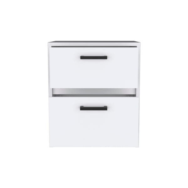 English Elm Nightstand 18"H, Modern White Bedside Table With 2 Drawers & Metal Handles For Minimalist Spaces B097132931