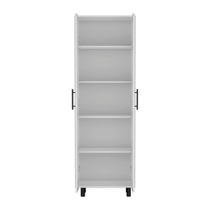 English Elm Multistorage lockable cabinet 35" H with two doors, two shelves, metal hardware, wheels for mobility White 78.74 L x 17.32 W x 5.12 H B097133046