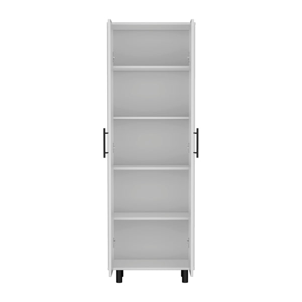 English Elm Multistorage lockable cabinet 35" H with two doors, two shelves, metal hardware, wheels for mobility White 78.74 L x 17.32 W x 5.12 H B097133046