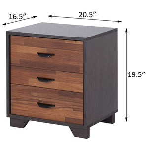English Elm Walnut 3-Drawer Rectangular Accent Table in Walnut & Espresso — Versatile Nightstand with Smooth 3/4 Drawers B062P181403