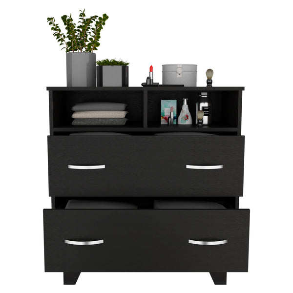 English Elm Portanova Two Drawer Dresser with Open Shelves and Elevated Legs, Compact Superior Top Storage Solution Black 35.8 L x 20.1 W x 3.5 H B070S00069