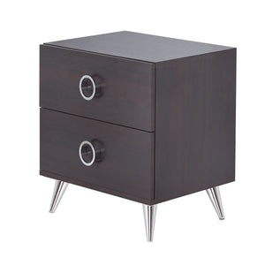 English Elm Espresso 2-Drawer Rectangular Accent Table for Small Spaces — Compact Modern Storage with Silver Legs B062P181401