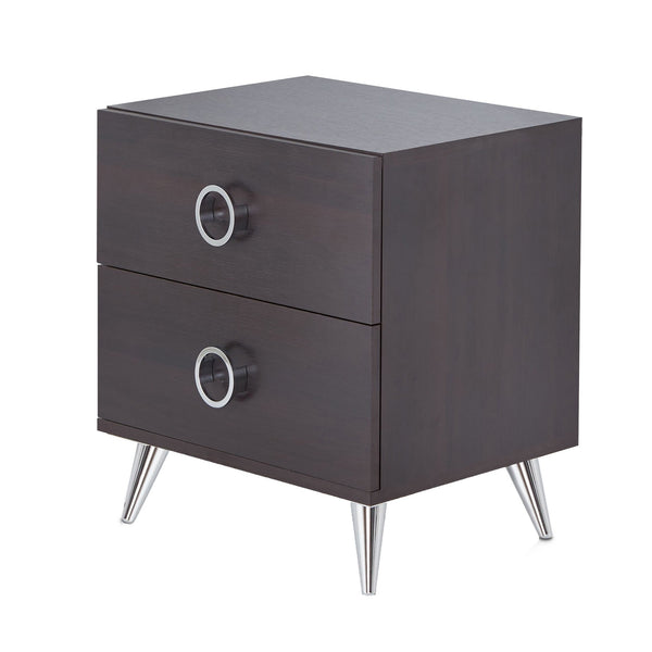 English Elm Espresso 2-Drawer Rectangular Accent Table for Small Spaces — Compact Modern Storage with Silver Legs B062P181401