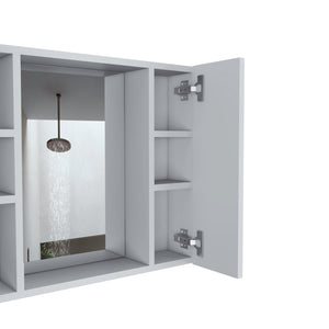 English Elm Medicine Double Door Cabinet with Mirror and External Shelf for Bathroom Storage, Sleek Durable Design White 28.34 L x 26.77 W x 3.94 H B097133007